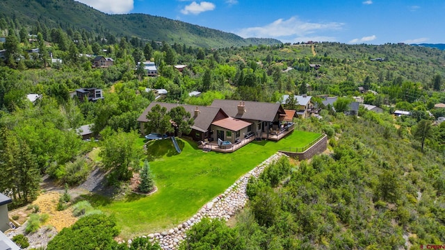 drone / aerial view featuring a mountain view