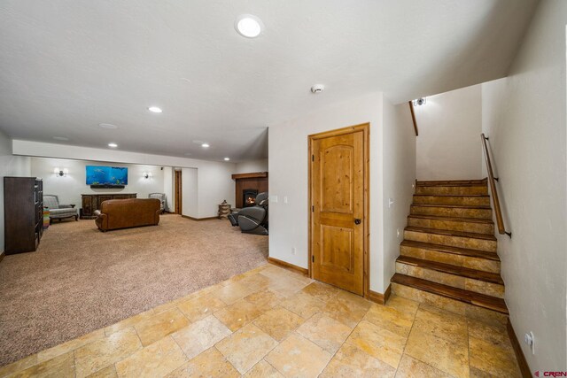 stairs with carpet floors