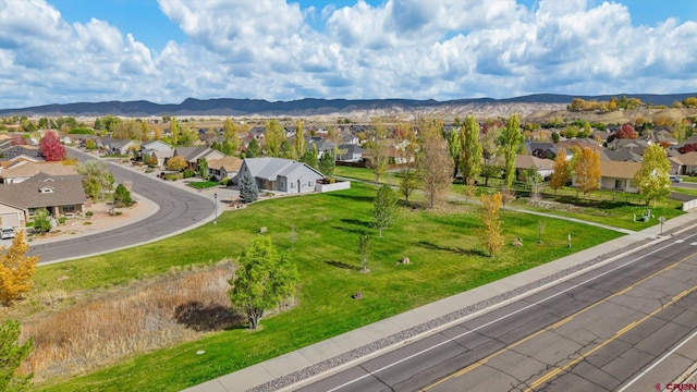 drone / aerial view with a mountain view