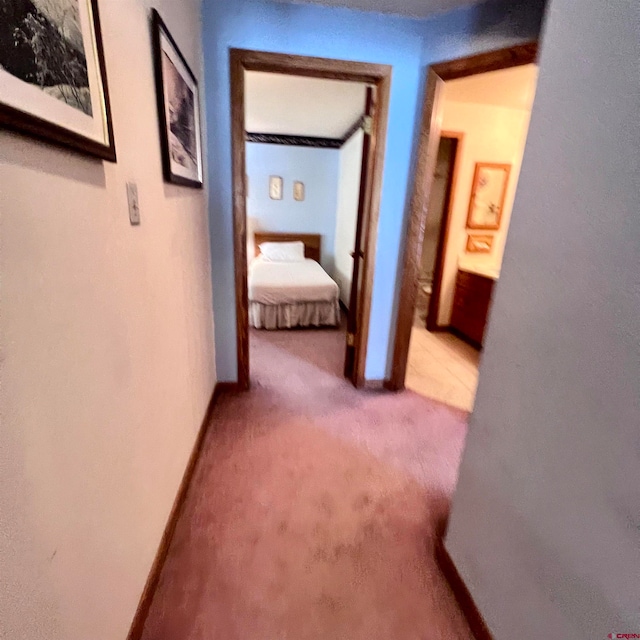 hallway featuring light carpet