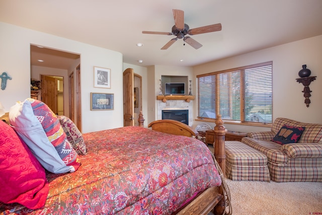 bedroom featuring carpet and ceiling fan