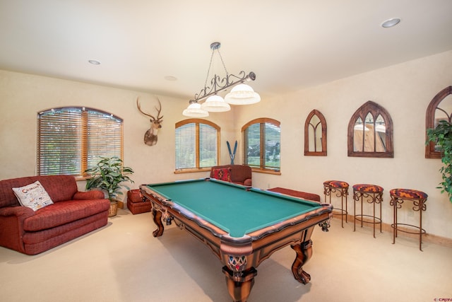 recreation room featuring carpet floors and pool table