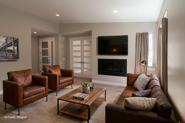538 Hermosa Meadows Rd, Durango, CO 81301 - living room with recessed lighting, baseboards, and a glass covered fireplace