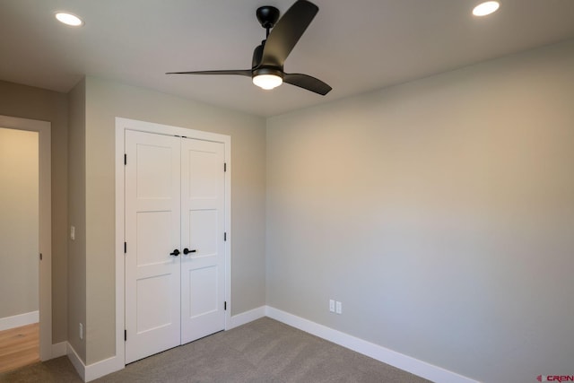 538 Hermosa Meadows Rd, Durango, CO 81301 - unfurnished bedroom with recessed lighting, carpet, baseboards, a closet, and ceiling fan