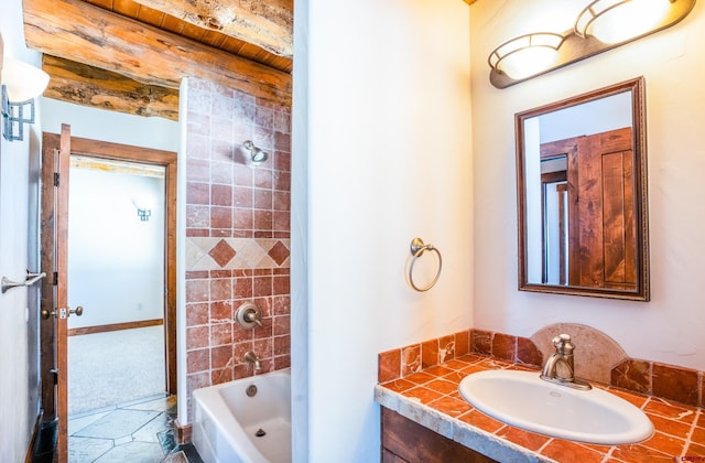 bathroom with vanity and tile patterned floors