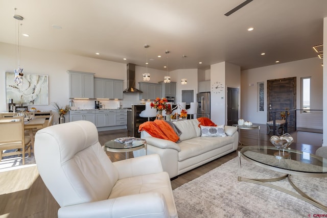 living room with hardwood / wood-style flooring