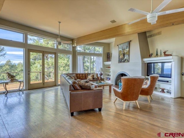 interior space featuring ceiling fan