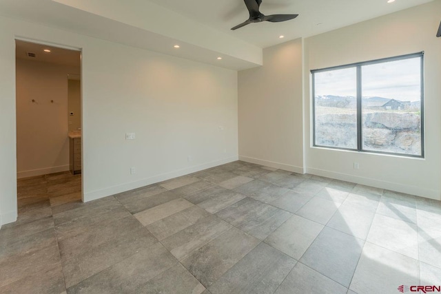 77 Coyote Ridge Rd, Crested Butte, CO 81224 - unfurnished room featuring light tile patterned floors, baseboards, ceiling fan, and recessed lighting