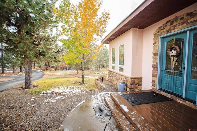 view of yard featuring a wooden deck