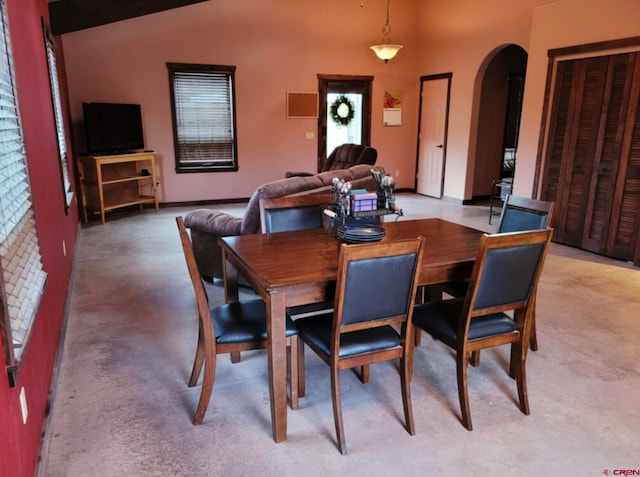 dining area with lofted ceiling