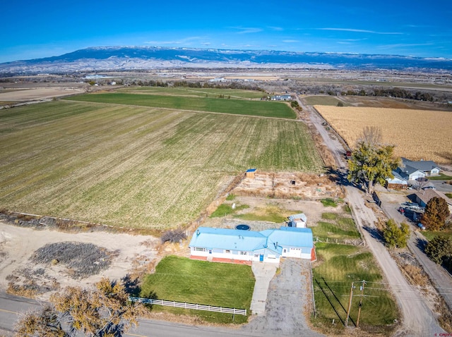 aerial view featuring a mountain view and a rural view