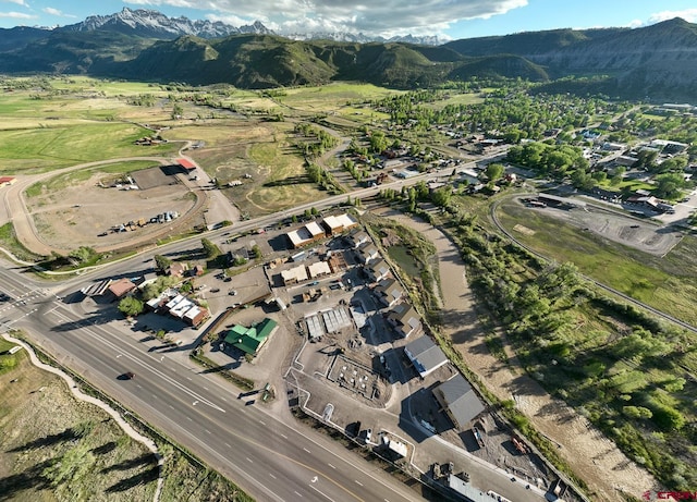 birds eye view of property featuring a mountain view