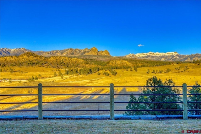 view of gate with a mountain view and a rural view