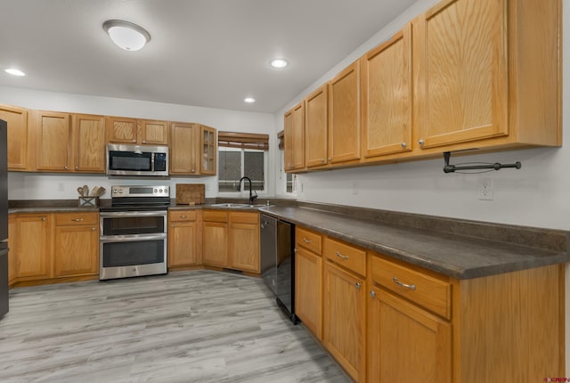 kitchen with sink, light hardwood / wood-style floors, and appliances with stainless steel finishes