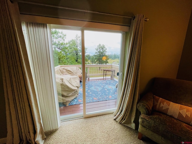 doorway to outside with carpet floors and plenty of natural light