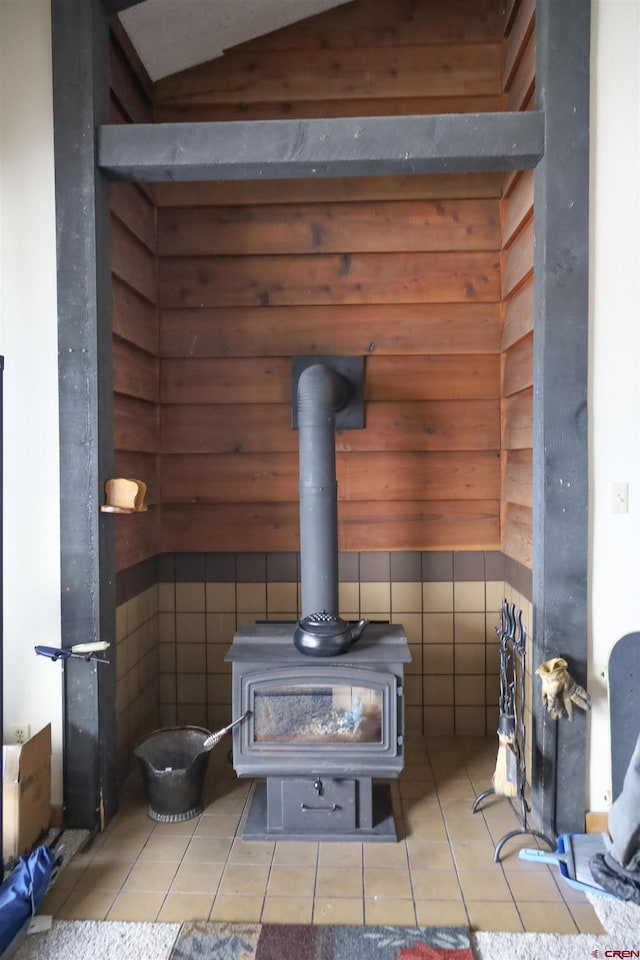 interior details with a wood stove