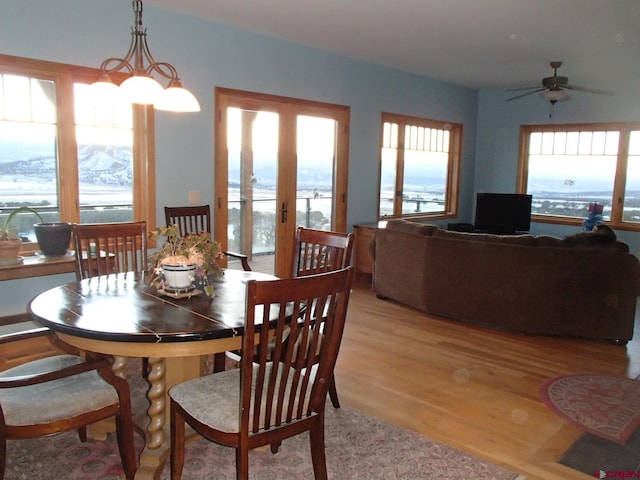 dining room featuring ceiling fan and light wood-style flooring