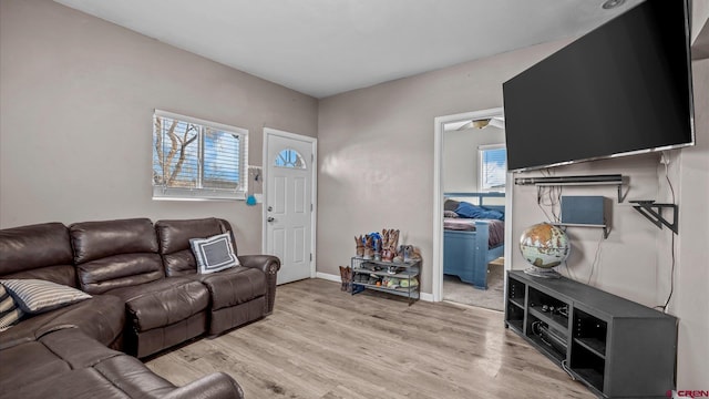 living room featuring light wood-type flooring