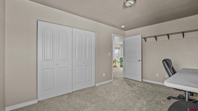 unfurnished office featuring light colored carpet