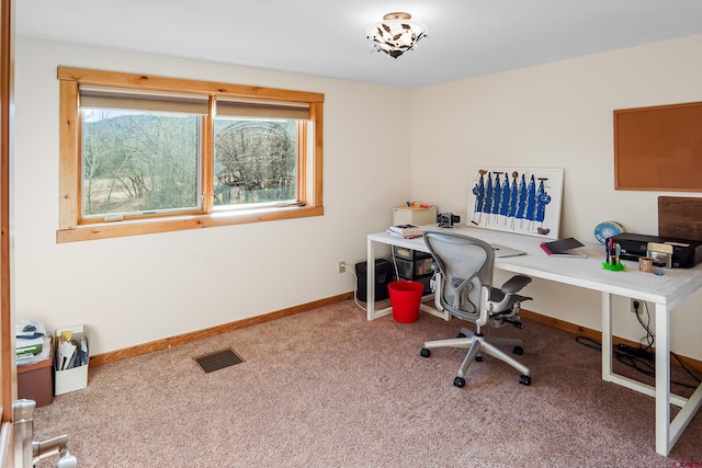 home office with carpet flooring