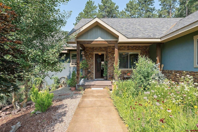 view of exterior entry featuring a porch