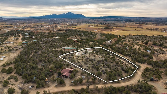 aerial view at dusk with a mountain view