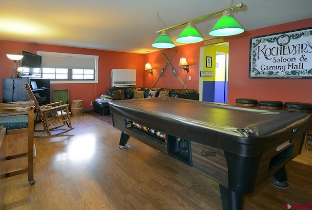 rec room with wood-type flooring and pool table