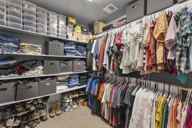 walk in closet with carpet floors