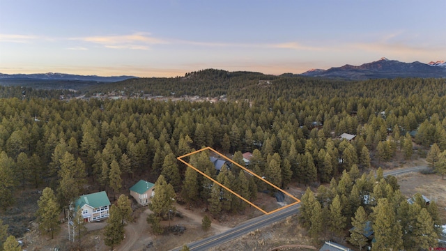 aerial view at dusk with a mountain view