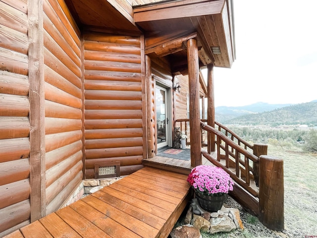 deck with a mountain view