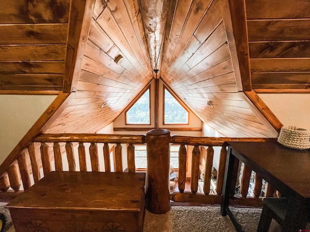 interior space featuring wooden walls