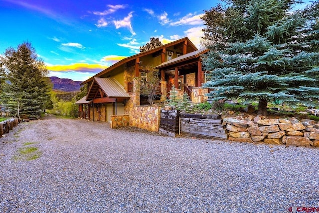 log cabin with a mountain view