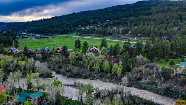 aerial view at dusk with a mountain view