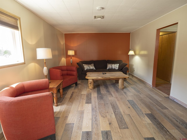 living room with hardwood / wood-style flooring