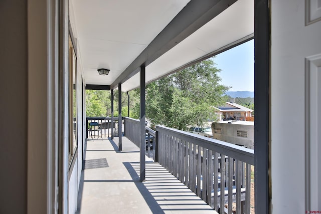 balcony featuring a mountain view