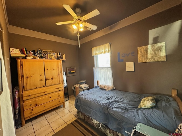 bedroom featuring ceiling fan and light tile patterned floors