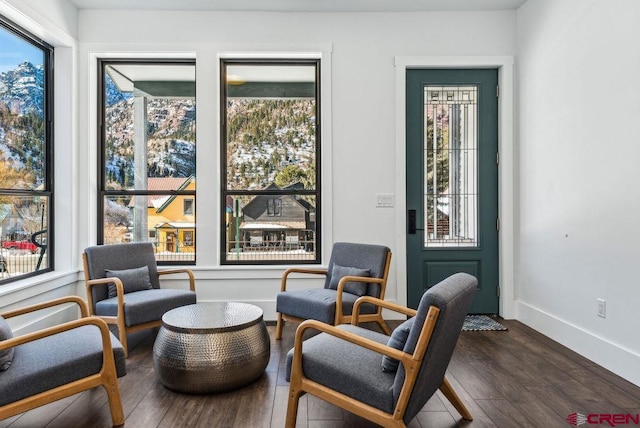 sitting room featuring dark hardwood / wood-style flooring and a wealth of natural light