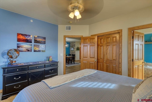 bedroom featuring ceiling fan