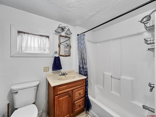 full bathroom featuring vanity, toilet, and shower / bathtub combination with curtain