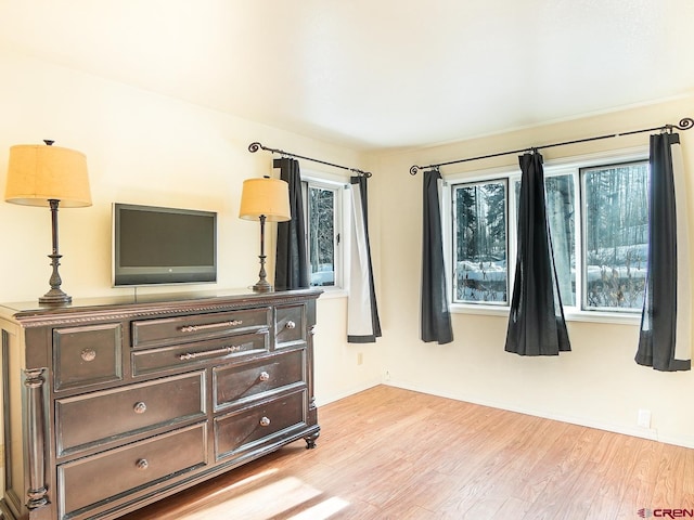 bedroom with light hardwood / wood-style flooring