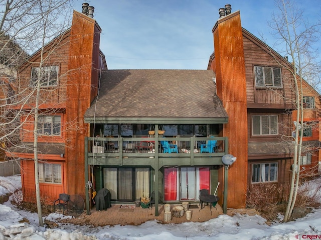 view of snow covered building