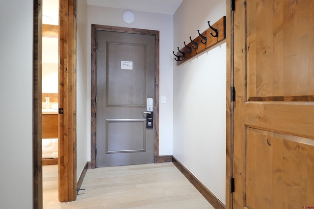 doorway to outside featuring light wood-type flooring