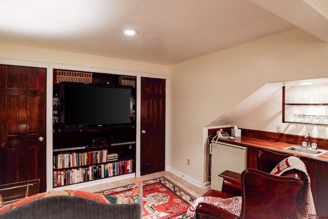 living room with indoor wet bar