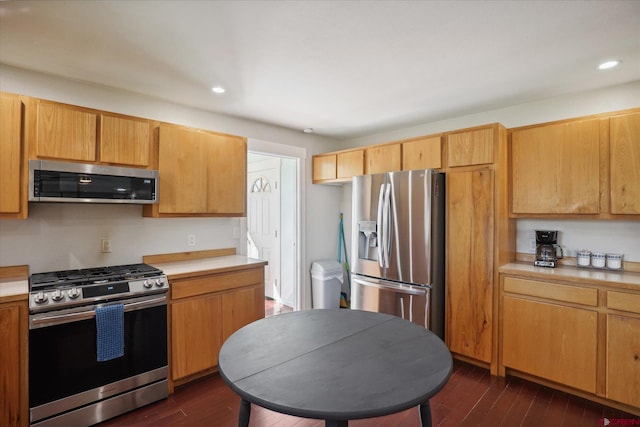 kitchen with dark wood-type flooring and stainless steel appliances