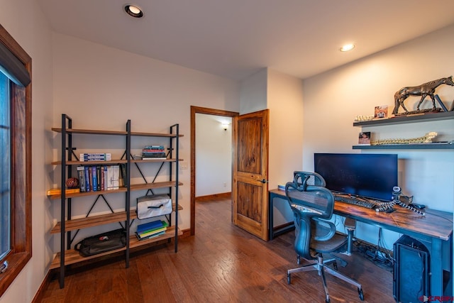 office space featuring dark hardwood / wood-style floors