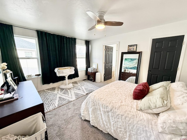 bedroom featuring carpet and ceiling fan