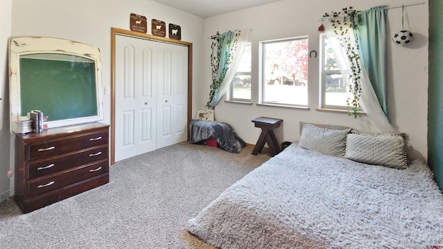 bedroom with carpet floors and a closet