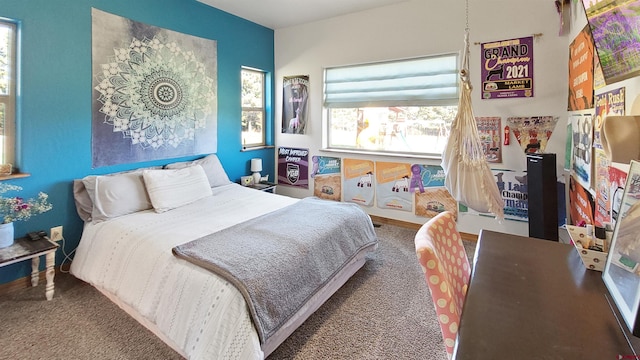 bedroom featuring carpet and multiple windows