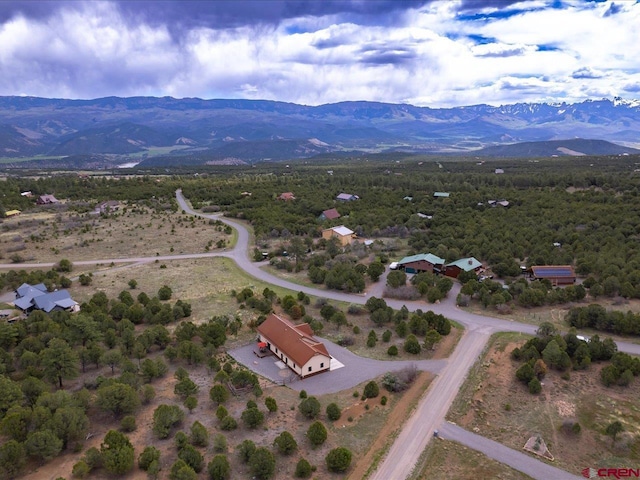 bird's eye view with a mountain view