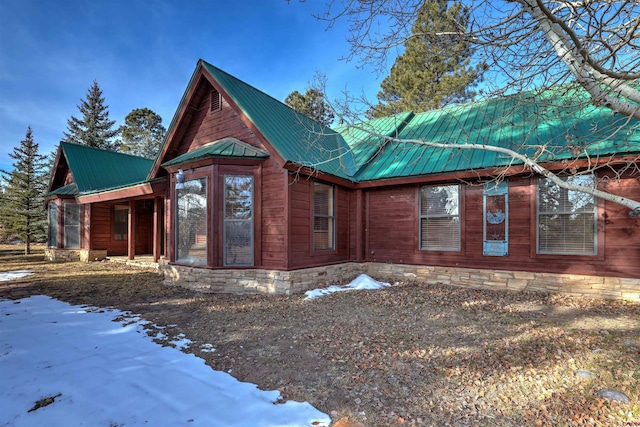 view of snow covered property